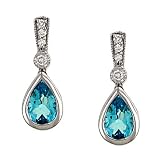 Blue Topaz(1.26ct) and Diamond(.10ct) Dangle Earrings