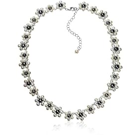 Black and White Freshwater Cultured Pearl Flower Necklace by Amazon.com Collection