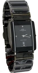 Mens Tungsten Oniss Swiss Movement Black with Silver Trim Rectangle Design Diamonds Sapphire Watch