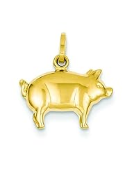 14K Yellow Gold Pig Charm Farm Animal Pendant Jewelry