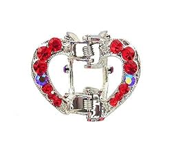 Hair Clip - H63 - Heart set with Swarovski (tm) Crystal Stones - Small Size ~ Siam (Red) (ap)