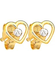 Heart Diamond 9ct 9k Solid Yellow Gold Stud Earrings 52592 w/ back