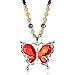 Less Like Butterfly Red Gem Crystal Charm Pendant Long Bead Sweater Long Statement Necklace