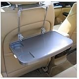ECVISION Multi-Functional Portable Car Seat Back Laptop PC Tray Car Auto Seat Foldable Tablet Mount Tray iPad Stand Holder Desk Table Drink Food Cup Tray Car Steering Wheel Desk for Travel (Silver)