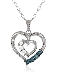 DiAura Sterling Silver Blue and White Diamond-Accent Open Heart Pendant Necklace, 18"