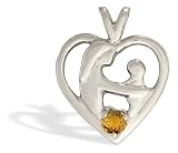 14K White Gold Genuine Round Citrine Mother with Child Pendant