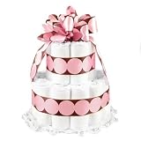 New Baby Girl Diaper Cake - 2-Layer Pink Polka Dots on Brown Ribbon - Great Baby Shower Gift Idea or Table Centerpiece