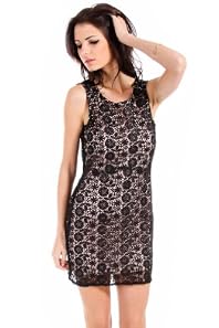 Shaish Lined Black Floral Laced Overlay Dress in Pink