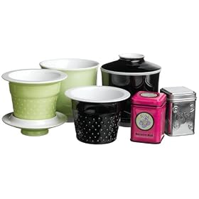 The TeaSpot Tea For 2 Gift Set: 1 Black Steepin' Cup, 1 Key Lime Steepin' Cup, 1 Sample Tin Green Tea, 1 Sample Tin White Tea, 3.5-Pound Boxes