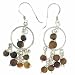 Tiger Eye Stone Beads Chandelier Hoop Silver Earrings