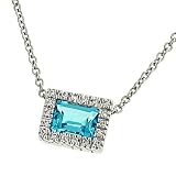 Blue Topaz (.43ct) and Diamond(.07ct) Pendant on Chain