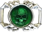 Mens Gripped Green Resin Skull Metal Belt Buckle