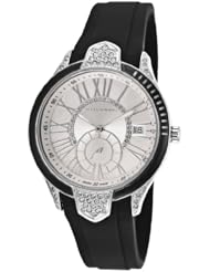 Womens Black Silicone Silver Dial White Crystal Black Bezel