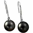 14kt White Gold Black Tahitian Pearl and Diamond Hook Earrings