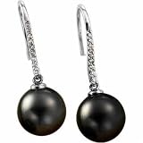 10.00 mm Round Tahitian Pearls and 0.13 Ct.T.W. Diamond Earrings. Tahitian Pearl and Diamond Earrings