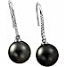 14kt White Gold Black Tahitian Pearl and Diamond Hook Earrings