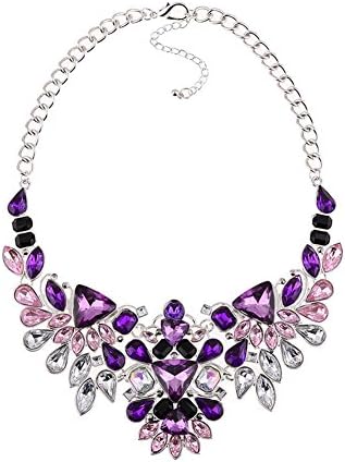 JewelryLove Femme Crystal Chokers Statement Necklaces Rhinestone Necklace Short Chains Collier Gift For Womens (Purple)