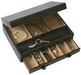 Mens Dresser Top Valet- Chocolate Faux Leather-10 Compartments