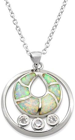 925 Silver Rhodium Blue Opal Cz Pendant with 18inch Silver Chain