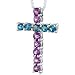 Sterling Silver 1.50 carats total weight Round shape Amethyst and London Blue Topaz Cross Pendant Necklace