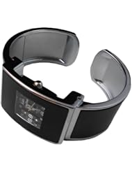 BestOfferBuy Women Rectangle Dial Steel Bangle Cuff Bracelet Wrist Watch Black