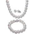 White 10-11mm AA+ Cultured Pearl Strand Princess Necklace 18", Bracelet & Earrings Platinum Overlay Sterling Silver Set