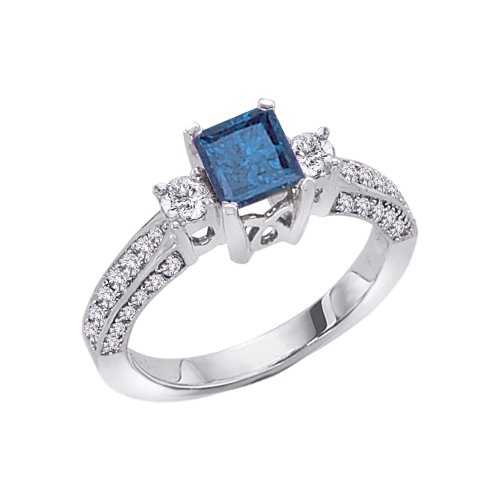 14K White Gold 1/2 ct. Diamond Engagement Ring with Blue Center Diamond