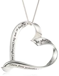Sterling Silver "Learn From Yesterday, Love for Today, Hope for Tomorrow, Laugh As Much As You Breathe, Love As Long As You Live. Live Laugh Love" Open Heart Pendant Necklace, 18"