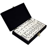 IMAGE OF White Double Six Tournament Dominoes in Luxurious Velvet Case