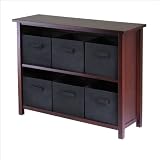 Winsome Wood Verona Wood 3 Tier Open Cabinet with 6 Black Folding Fabric Baskets