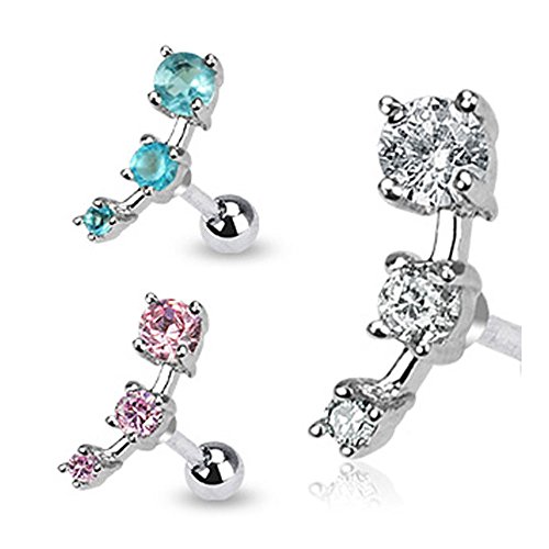 Stainless Steel Triple CZ Droplet Tragus/Cartilage Piercing Stud- 16GA 1/4