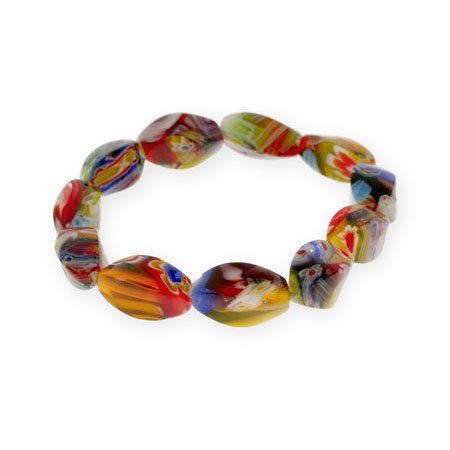 Millefiori Venetian Glass Oval Bead Bracelet
