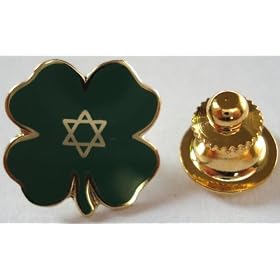 Lucky Jewish Four Leaf Clover Irish Isreal Star of David Lapel Pin