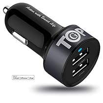 TopG Smart Mini Dual USB Car Charger 5V 3.1Amp 15.5W - 1.0&2.1A Universal Ports, Smart Power Supply iPods, iPhones, Cell Phones & Tablet, Android Devices, Portable Cigarette Lighter Plug, Mobile Travel Charging Station 12V Input - BLACK / Dark Blue