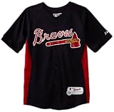 MLB Boys' Atlanta Braves Short Sleeve Authentic Button Front Cool Base Batting Practice Jersey (Pro Navy/Pro Scarlet, X-Large)