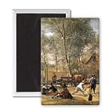 Skittle Players outside an Inn, c.1660-63.. - 3x2 inch Fridge Magnet - large magnetic button - Magnet