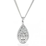 Bling Jewelry 925 Silver CZ Pave Vintage Bridal Teardrop Pendant Necklace