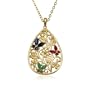 Yellow Gold Plated Sterling Silver Sapphire, Ruby and Emerald Butterfly Teardrop Pendant, 18"