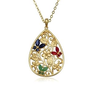 Buy Yellow Gold Overlay Sterling Silver Sapphire, Ruby and Emerald Butterfly Teardrop Pendant, 18 by Amazon.com Collection