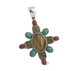 Southwest Spirit Sterling Silver Multi-Gemstone Rustic Autumn Hues Pendant Enhancer