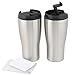 Set of 2 Travel Coffee Mugs Stainless Steel with BONUS Cleaning Cloths From Kerro Outlets