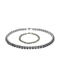 Blue Pearls - Silver cultured pearl Necklace and Bracelet Set - BPS 0050 L