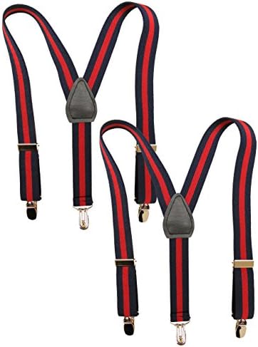 Wearwide Boys School Uniform Everyday Adjustable Clip Suspenders - 2 Pack (Red and Blue Striped, 22 Inches)
