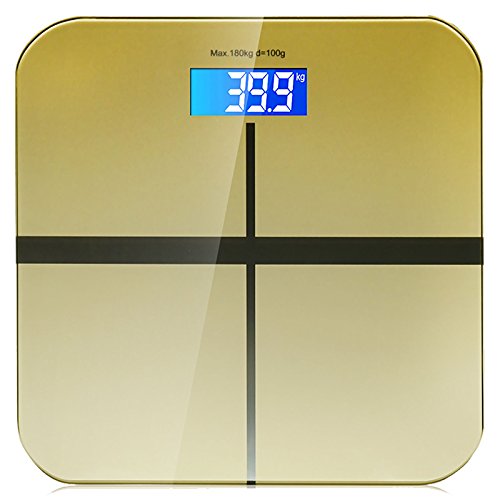 Body Digital Bathroom Scale, Woodsam (TM) Personal Glass Weight Scale for Health and Fitness with LCD Screen and a 360lb Maximum Capacity (Gold)