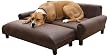 Memory Foam Orthopedic Dog Bed Sofa 39" x 47" Extra Large With Ottoman BROWN SUPER SOFT FAUX LEATHER UPHOLSTERY