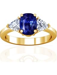 18K Yellow Gold Cushion Cut Blue Sapphire Three Stone Ring (GIA Certificate)