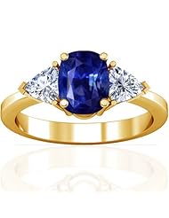 14K Yellow Gold Cushion Cut Blue Sapphire Three Stone Ring (GIA Certificate)