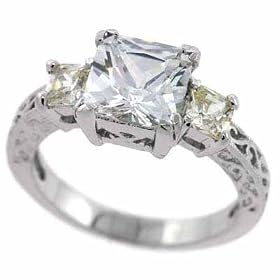Sterling Silver Medieval Light Yellow and Simulated Diamond CZ Filigree Ring by 
