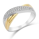 Miore 9ct 2 Colour Gold Pave Set Diamond Crossover Ring SA927R - Size M