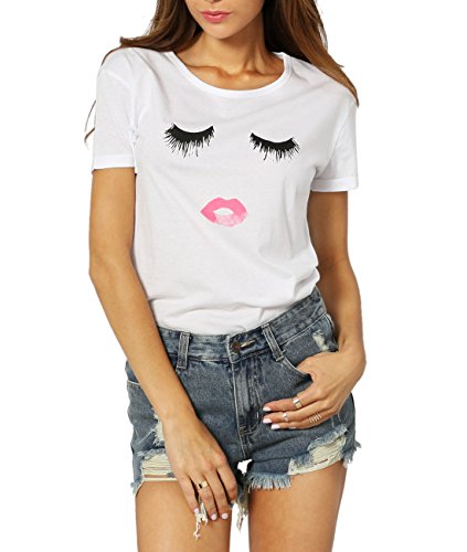 ROMWE Women's Tee Short Sleeve Loose Printing White Funny T Shirts T-Shirt